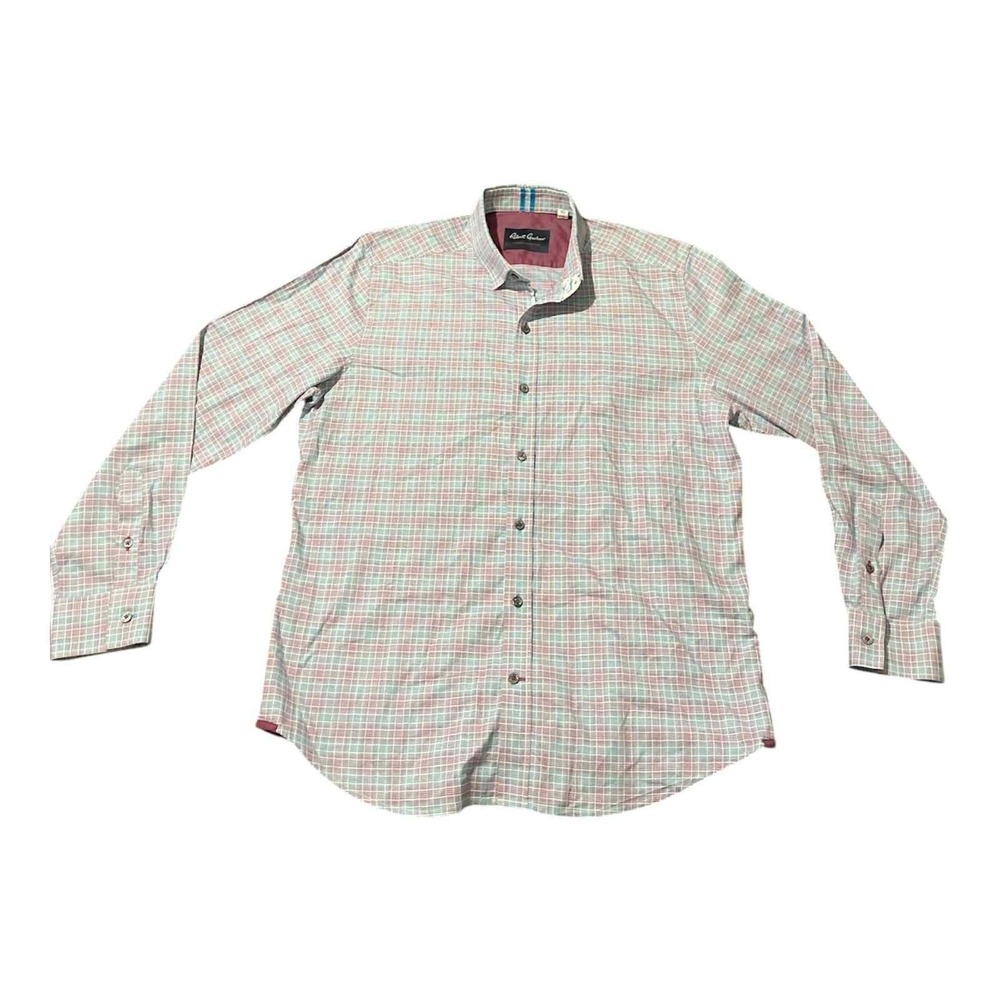Robert Graham Shirt Mens Large Blue Plaid Tailored Fit Button Down Long‎ Sleeve